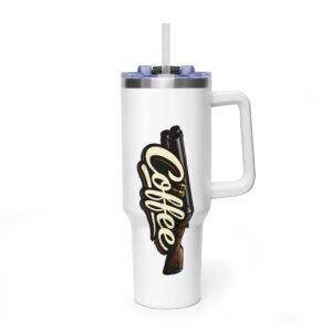 40oz coffee tumbler insulated vacuum travel mug with handle (coffee script shotgun)