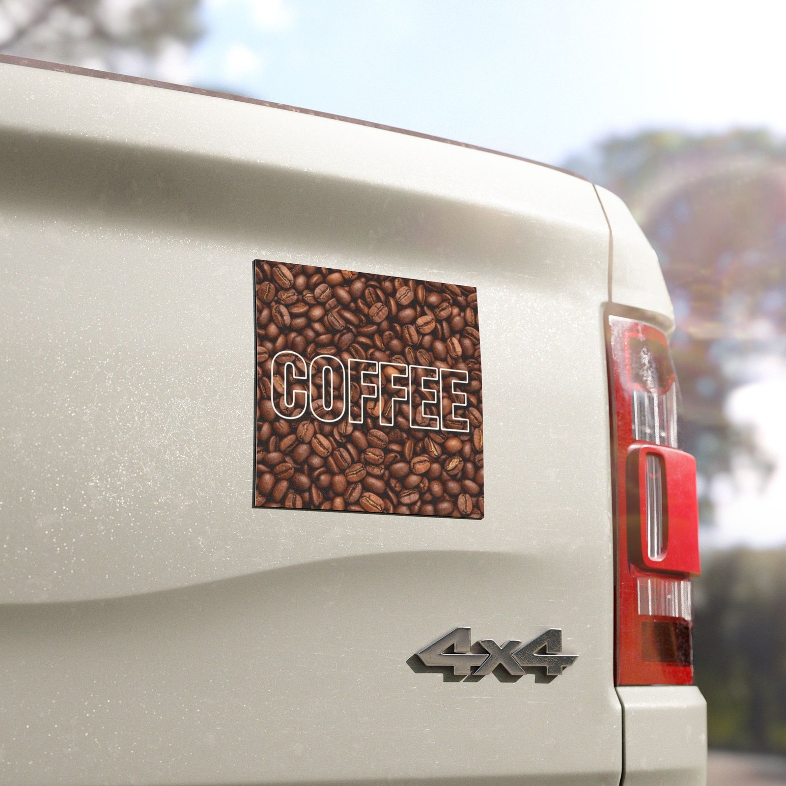 coffee beans car magnet — "coffee" bold text auto decal coffee beans car magnet — "coffee" bold text auto decal