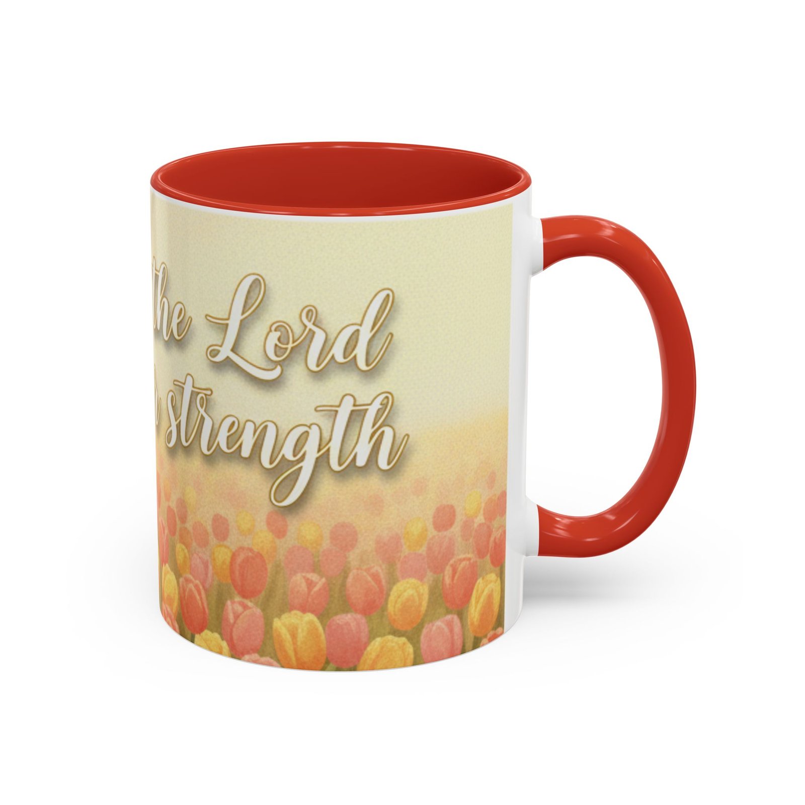 faith tulip accent coffee mug — “joy of the lord is your strength” inspirational christian gift faith tulip accent coffee mug — “joy of the lord is your strength” inspirational christian gift
