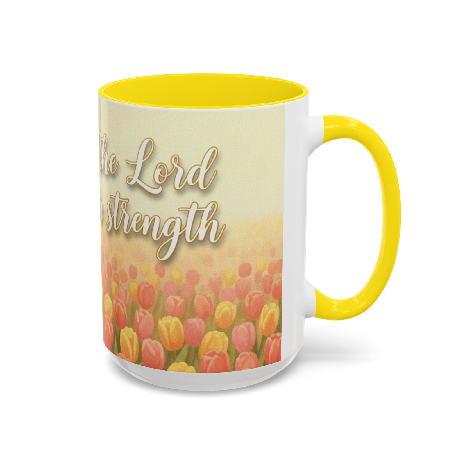 faith tulip accent coffee mug — “joy of the lord is your strength” inspirational christian gift faith tulip accent coffee mug — “joy of the lord is your strength” inspirational christian gift