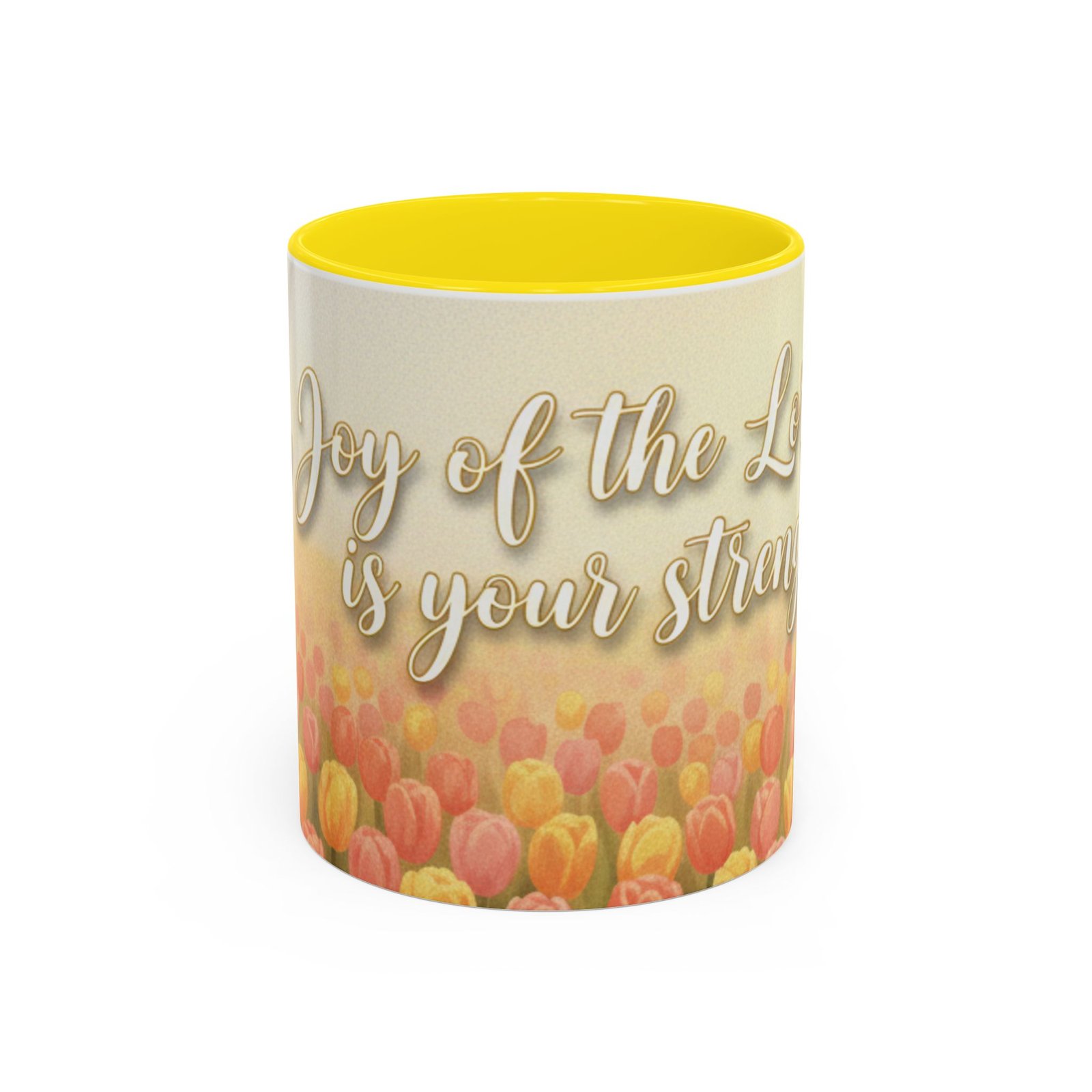 faith tulip accent coffee mug — “joy of the lord is your strength” inspirational christian gift faith tulip accent coffee mug — “joy of the lord is your strength” inspirational christian gift