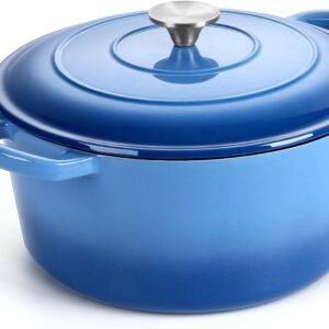 6qt dutch oven, cast iron dutch oven pot with lid for bread baking, enameled casserole pot, blue