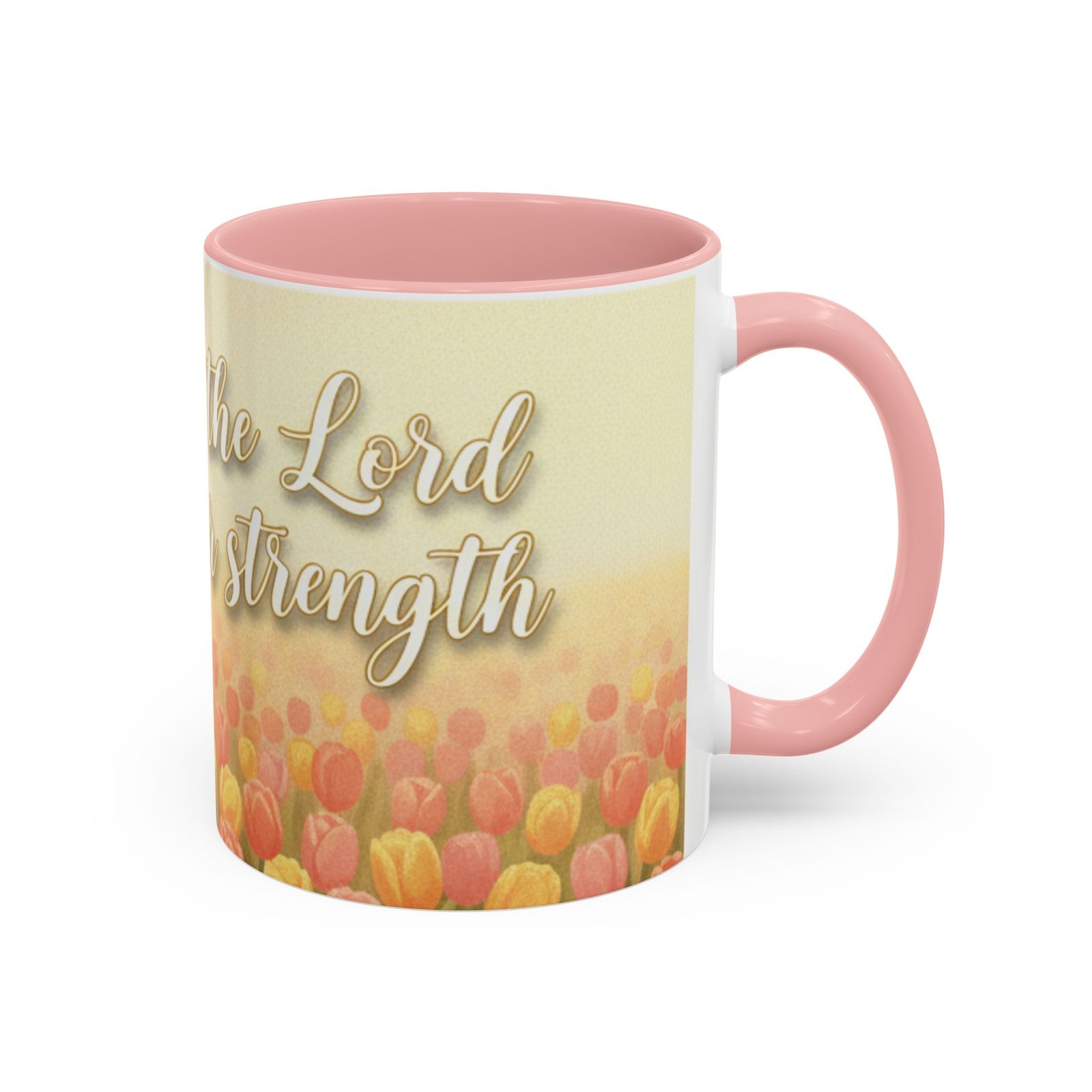 faith tulip accent coffee mug — “joy of the lord is your strength” inspirational christian gift