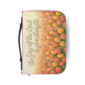 bible cover "the joy of the lord is your strength" floral tulip zippered bible case (pink)