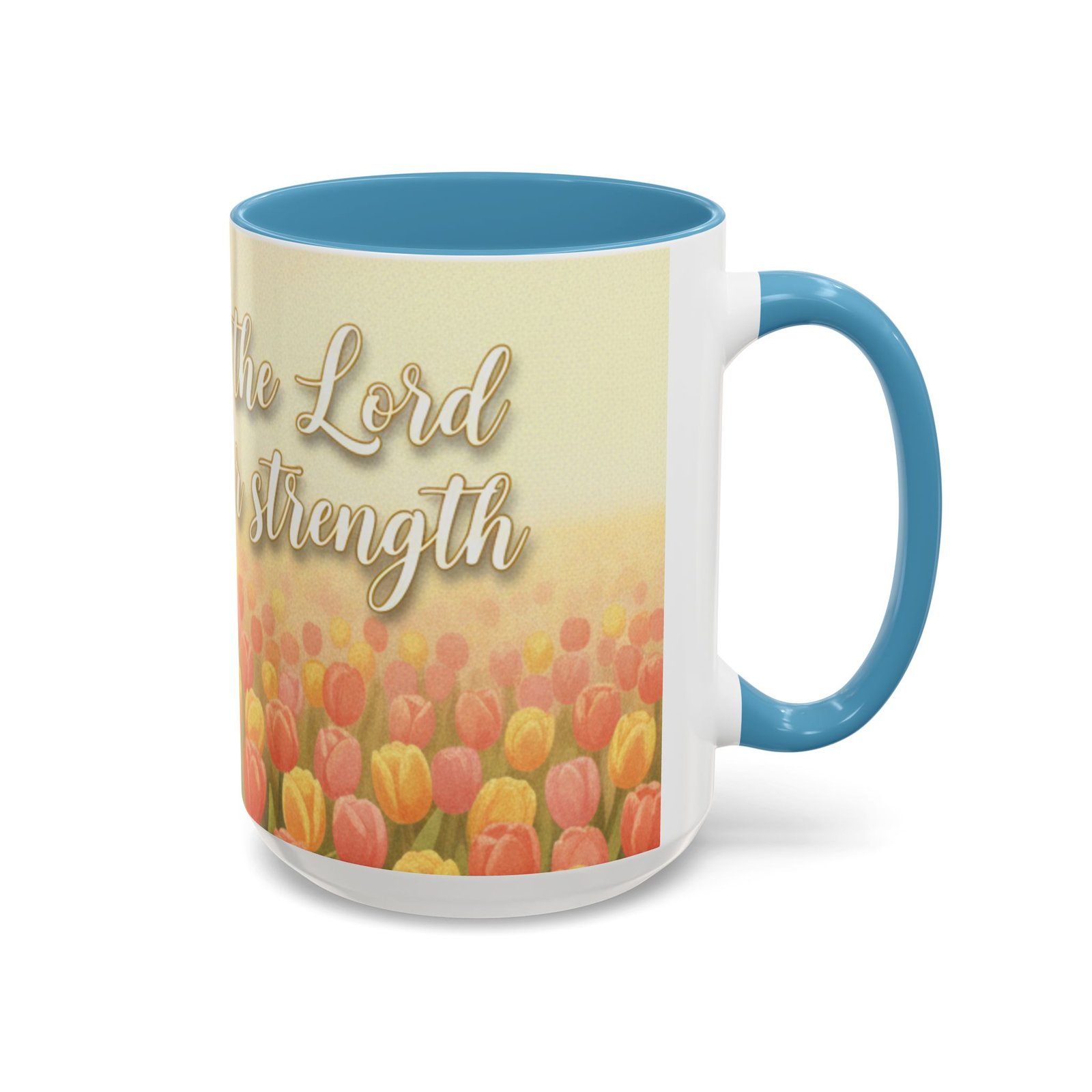 faith tulip accent coffee mug — “joy of the lord is your strength” inspirational christian gift faith tulip accent coffee mug — “joy of the lord is your strength” inspirational christian gift